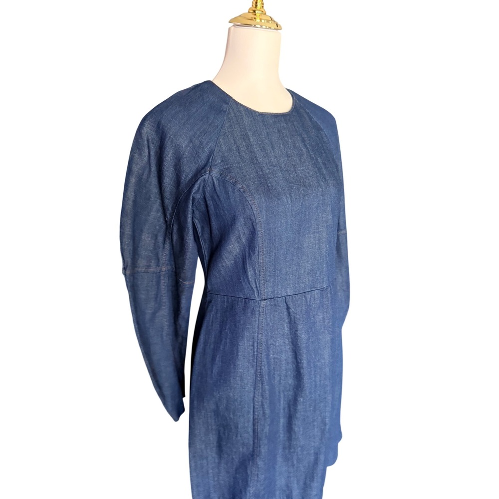 Banana Republic Denim Fit and Flare Mini Dress Indigo Blue Long Sleeve Size 6 - Picture 2 of 12